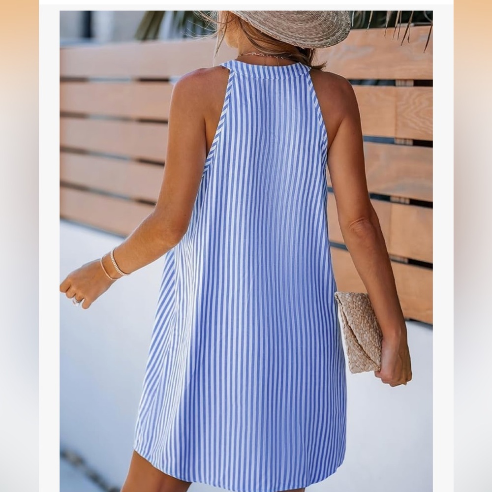 Blue Striped Sleeveless Cover-Up Dress - Picture 3 of 4